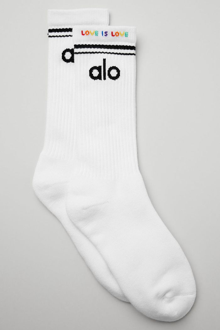 Alo Yoga Pride Throwback Women\'s Socks White | 01UCWNZHG