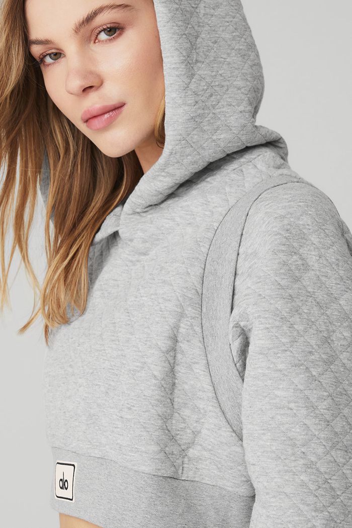 Alo Yoga Quilted Cropped Arena Women's Hoodie Grey | 40MQNTDLW