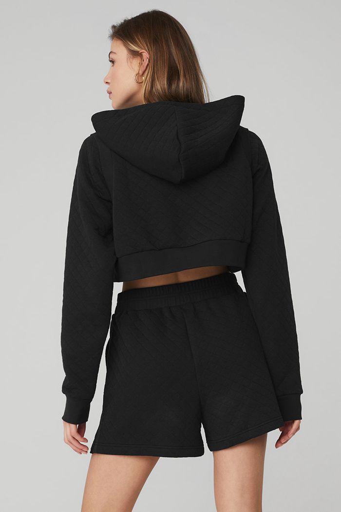 Alo Yoga Quilted Cropped Arena Women's Hoodie Black | 51GSOMLYR