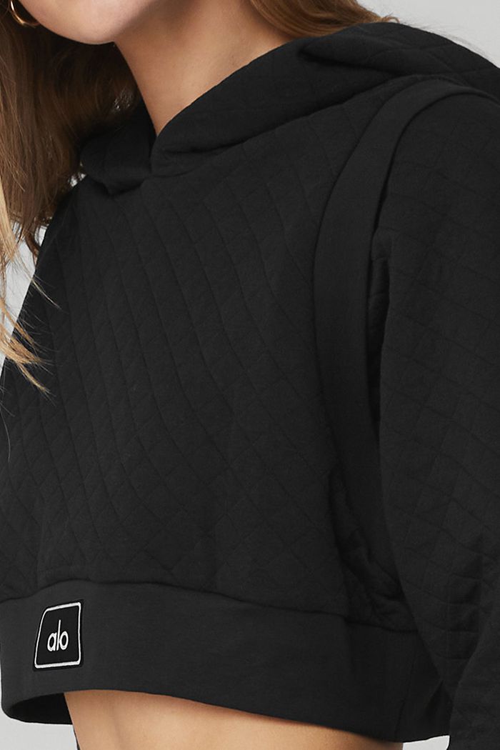 Alo Yoga Quilted Cropped Arena Women's Hoodie Black | 51GSOMLYR