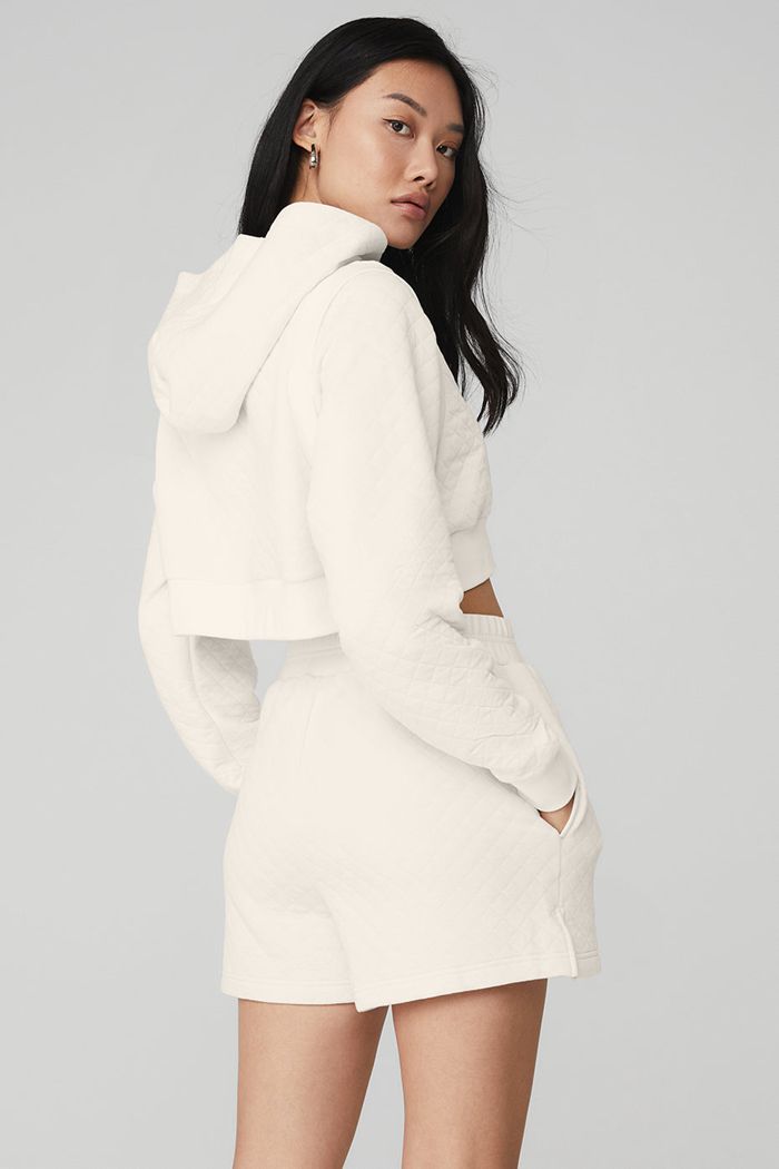 Alo Yoga Quilted Cropped Arena Women's Hoodie White | 98GPDCNRI