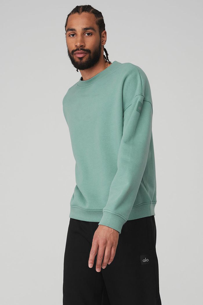 Alo Yoga Renown Crew Neck Men's Pullover Blue | 10UFNJIGK