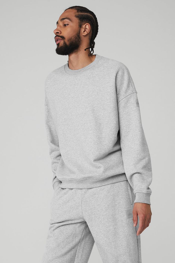 Alo Yoga Renown Crew Neck Men's Pullover Grey | 48WBTFEAH