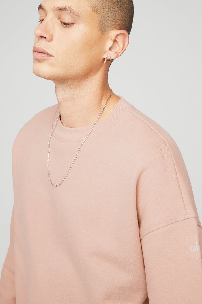 Alo Yoga Renown Crew Neck Men's Pullover Pink | 56VRTBHOM