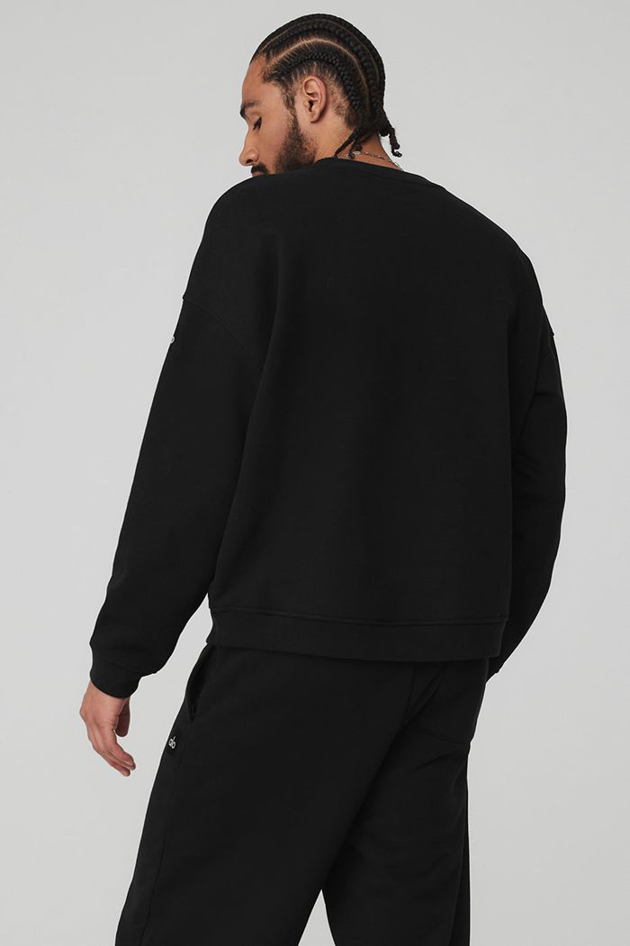 Alo Yoga Renown Crew Neck Men's Pullover Black | 71QPTMXLW