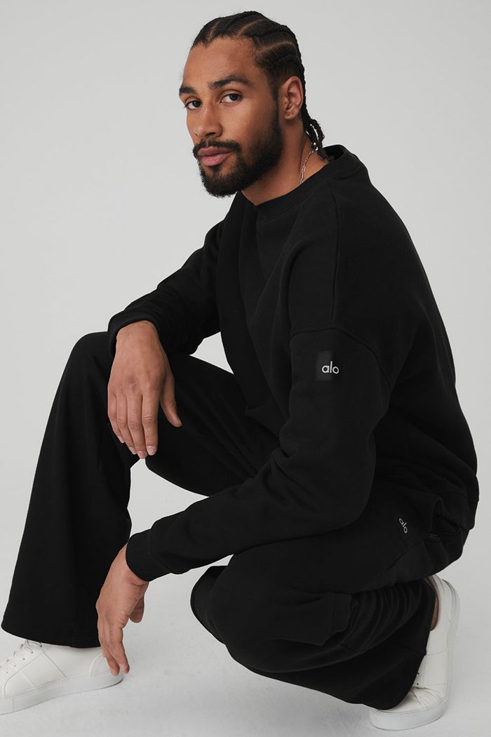 Alo Yoga Renown Crew Neck Men's Pullover Black | 71QPTMXLW