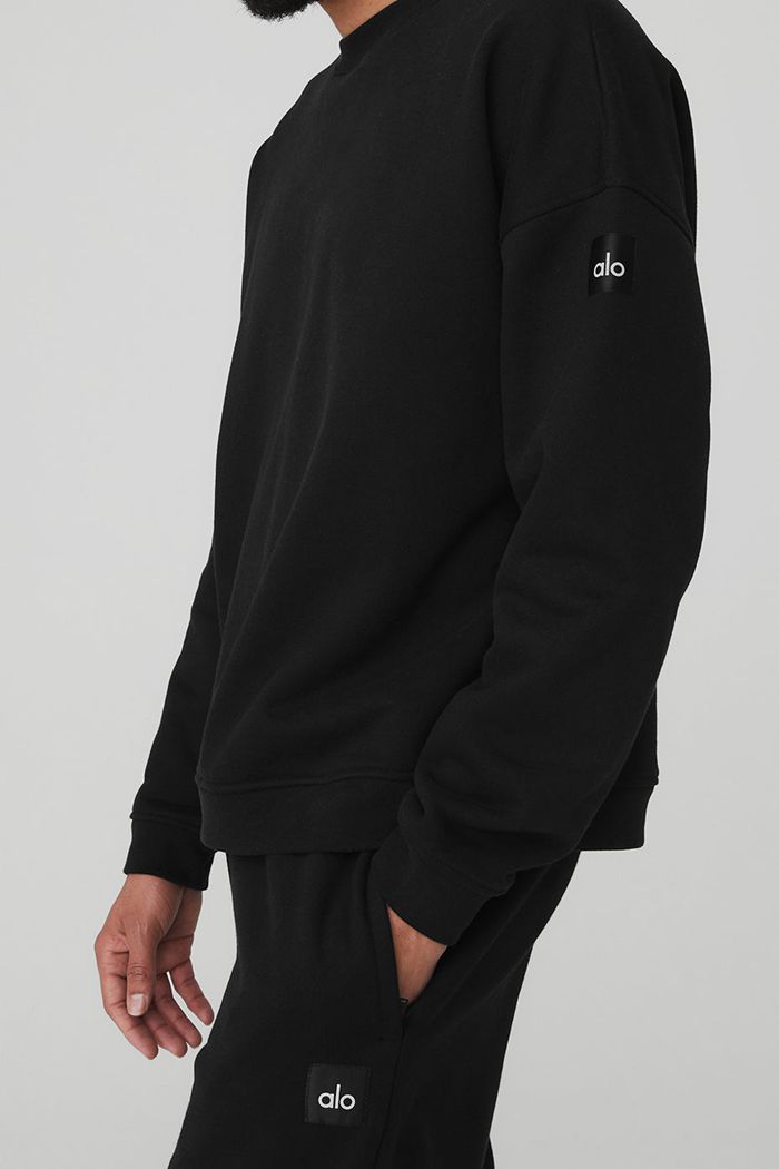 Alo Yoga Renown Crew Neck Men's Pullover Black | 71QPTMXLW