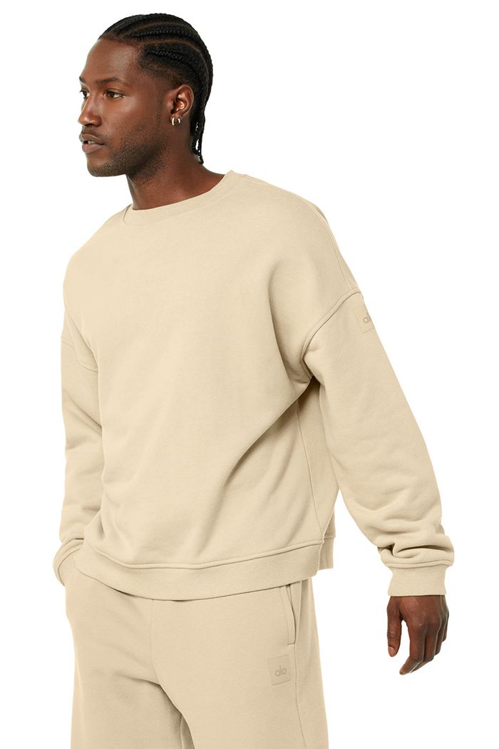 Alo Yoga Renown Crew Neck Men's Pullover Brown | 82GNISFUH