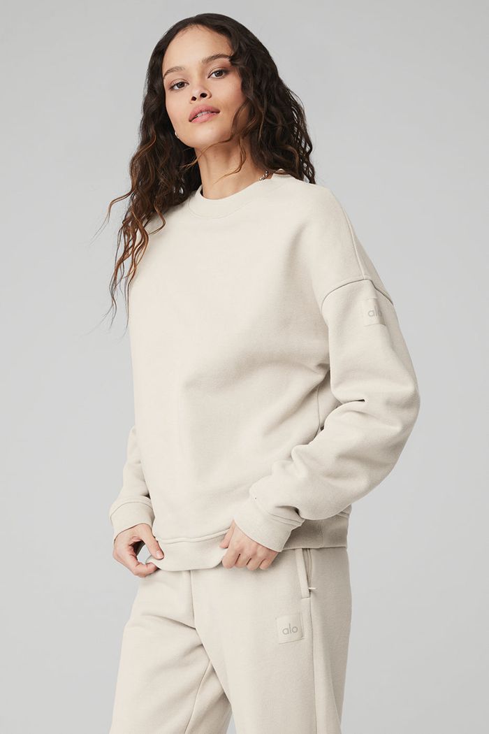 Alo Yoga Renown Crew Neck Women's Pullover Beige | 10ZHMXCJL