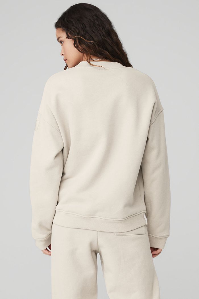 Alo Yoga Renown Crew Neck Women's Pullover Beige | 10ZHMXCJL