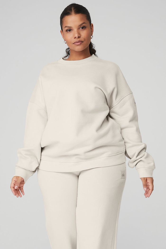 Alo Yoga Renown Crew Neck Women's Pullover Beige | 10ZHMXCJL