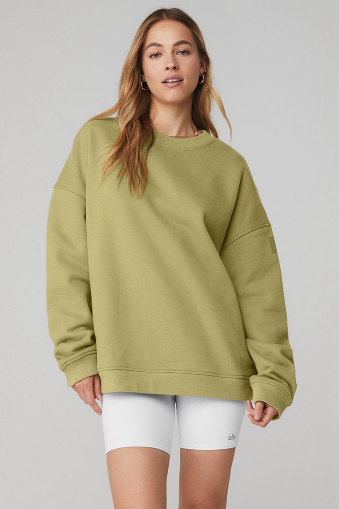 Alo Yoga Renown Crew Neck Women\'s Pullover Green | 12EPFITWY