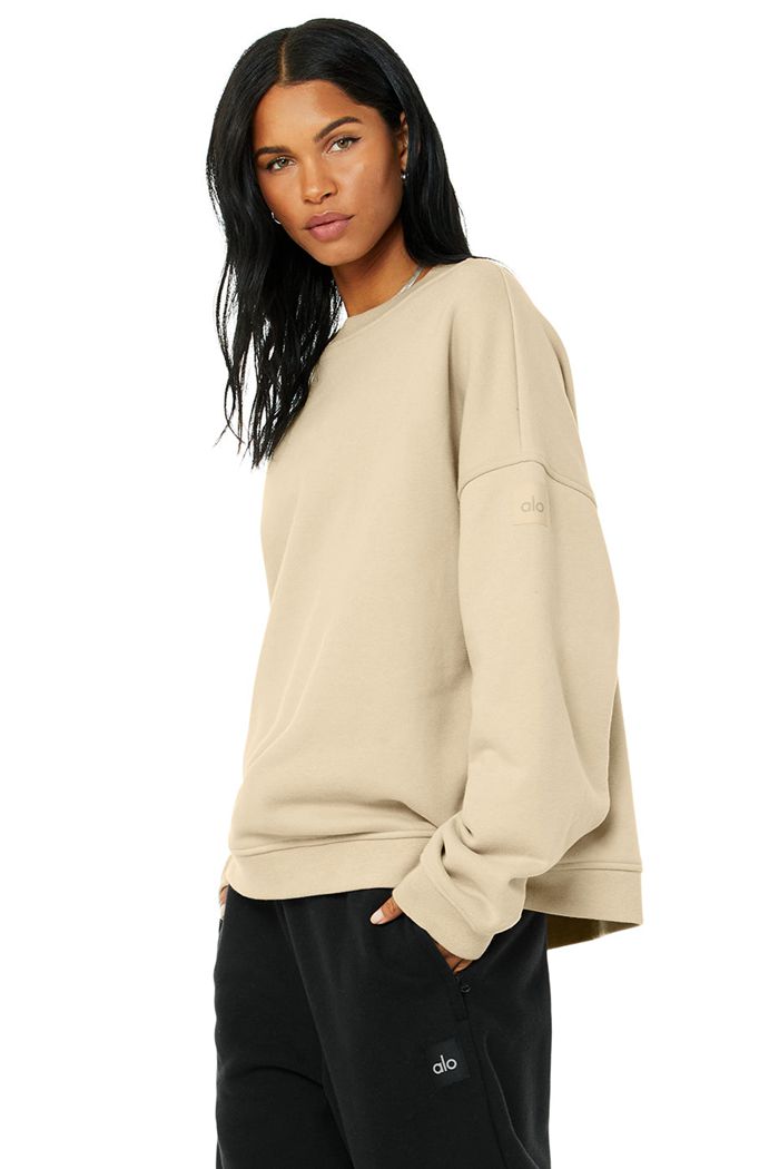 Alo Yoga Renown Crew Neck Women's Pullover Brown | 16ADKWQJH