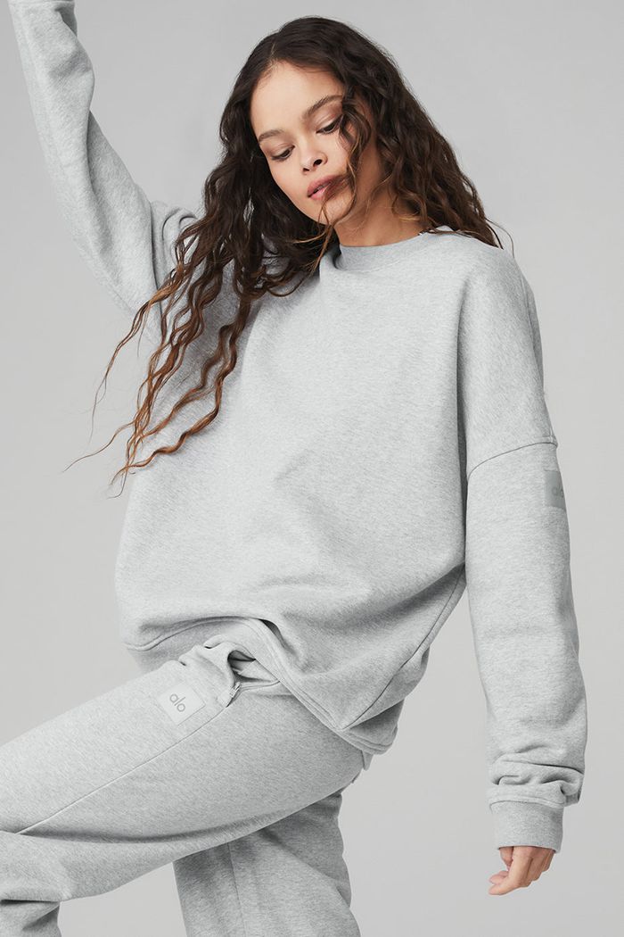 Alo Yoga Renown Crew Neck Women's Pullover Grey | 24RHYGQWE