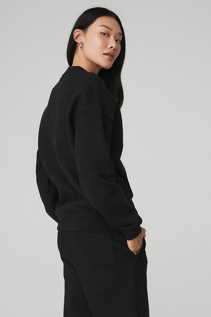 Alo Yoga Renown Crew Neck Women's Pullover Black | 80JCDVNZL