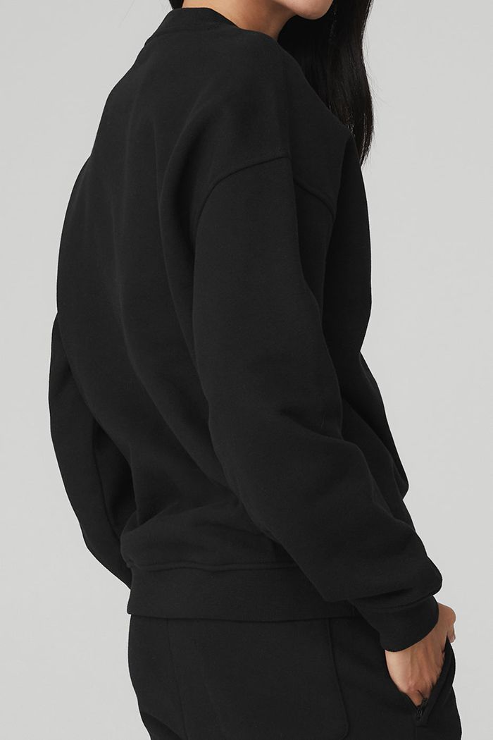 Alo Yoga Renown Crew Neck Women's Pullover Black | 80JCDVNZL