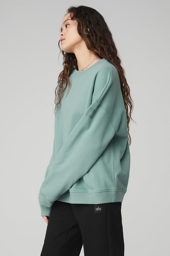 Alo Yoga Renown Crew Neck Women's Pullover Blue | 94JAWYMNH