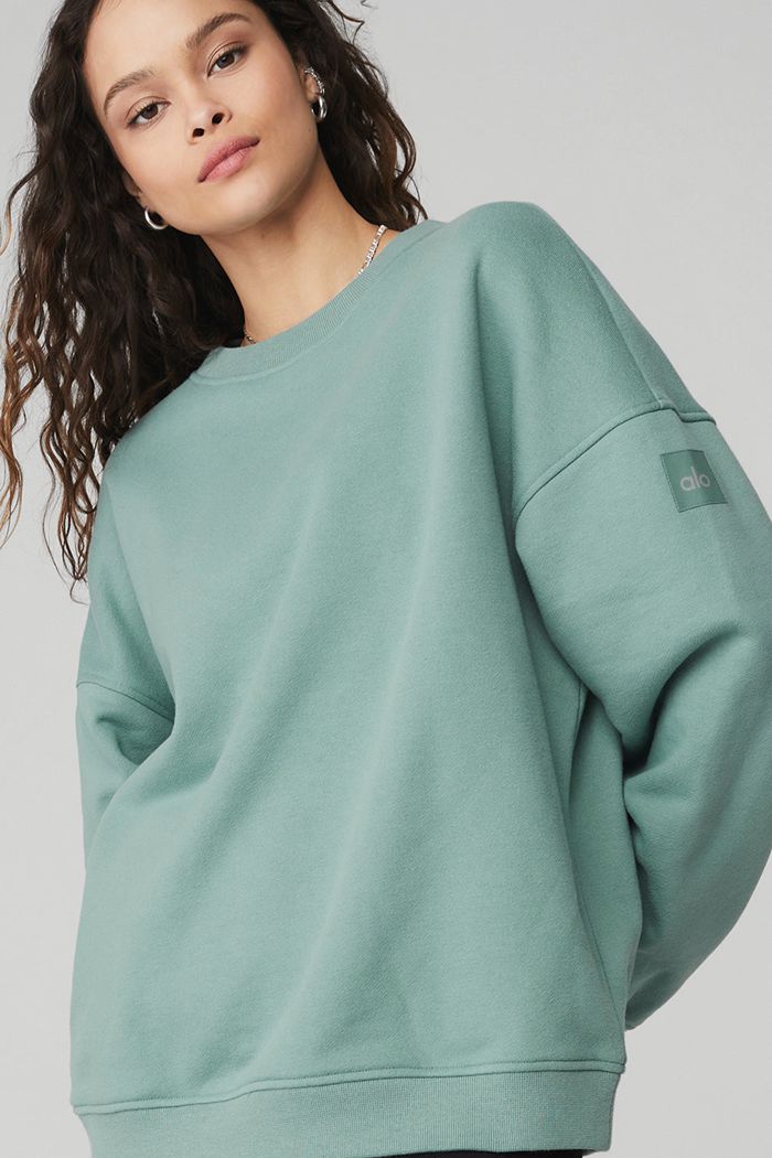 Alo Yoga Renown Crew Neck Women's Pullover Blue | 94JAWYMNH