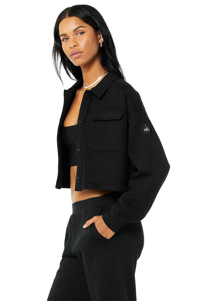 Alo Yoga Renown Cropped Button-Up Women's Pullover Black | 40GMNCQUB