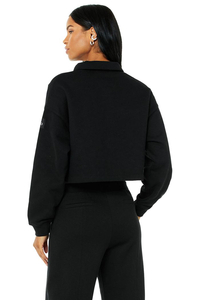 Alo Yoga Renown Cropped Button-Up Women's Pullover Black | 40GMNCQUB