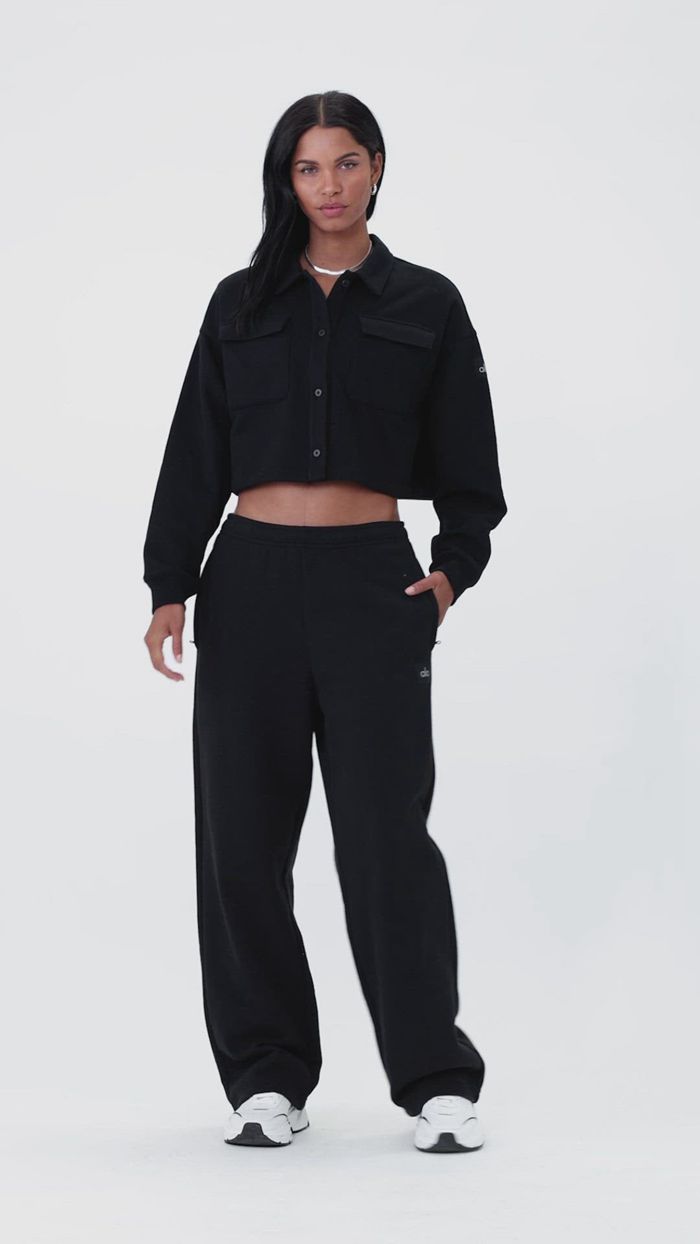 Alo Yoga Renown Cropped Button-Up Women's Pullover Black | 40GMNCQUB