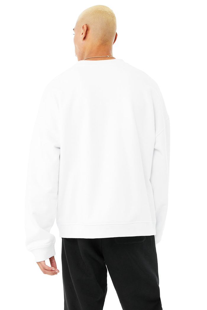 Alo Yoga Renown Heavy Weight Emblem Crew Neck Men's Pullover White | 37AZKIHYW