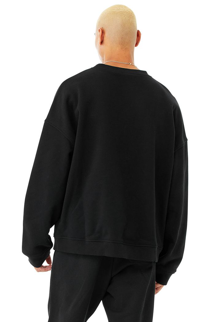 Alo Yoga Renown Heavy Weight Emblem Crew Neck Men's Pullover Black | 52QFKZMRY