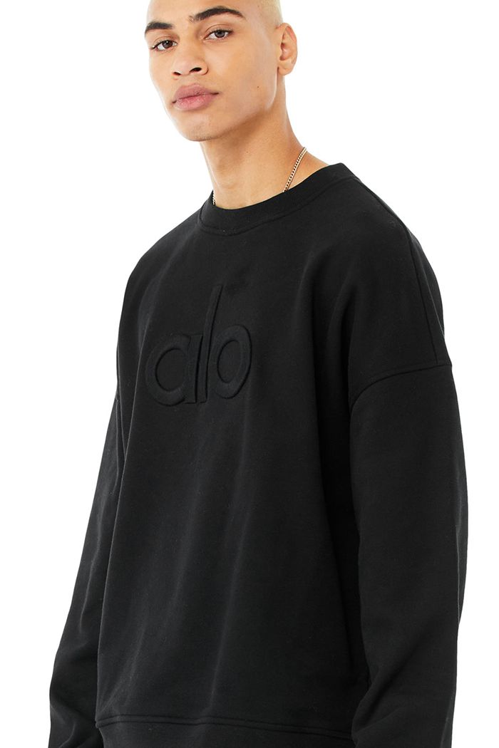 Alo Yoga Renown Heavy Weight Emblem Crew Neck Men's Pullover Black | 52QFKZMRY