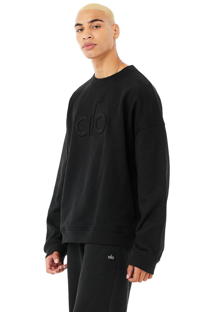 Alo Yoga Renown Heavy Weight Emblem Crew Neck Men\'s Pullover Black | 52QFKZMRY