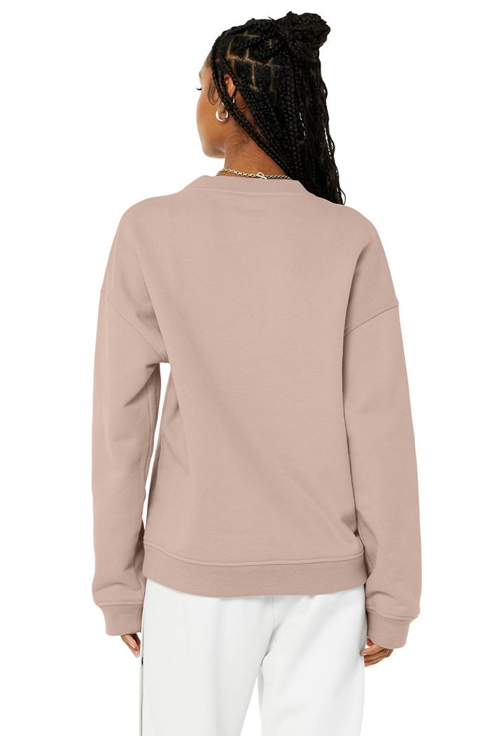 Alo Yoga Renown Heavy Weight Emblem Crew Neck Women's Pullover Pink | 85QRHBPWC