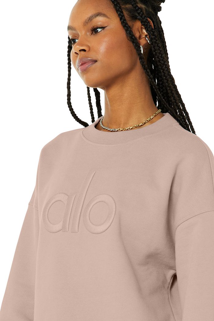 Alo Yoga Renown Heavy Weight Emblem Crew Neck Women's Pullover Pink | 85QRHBPWC