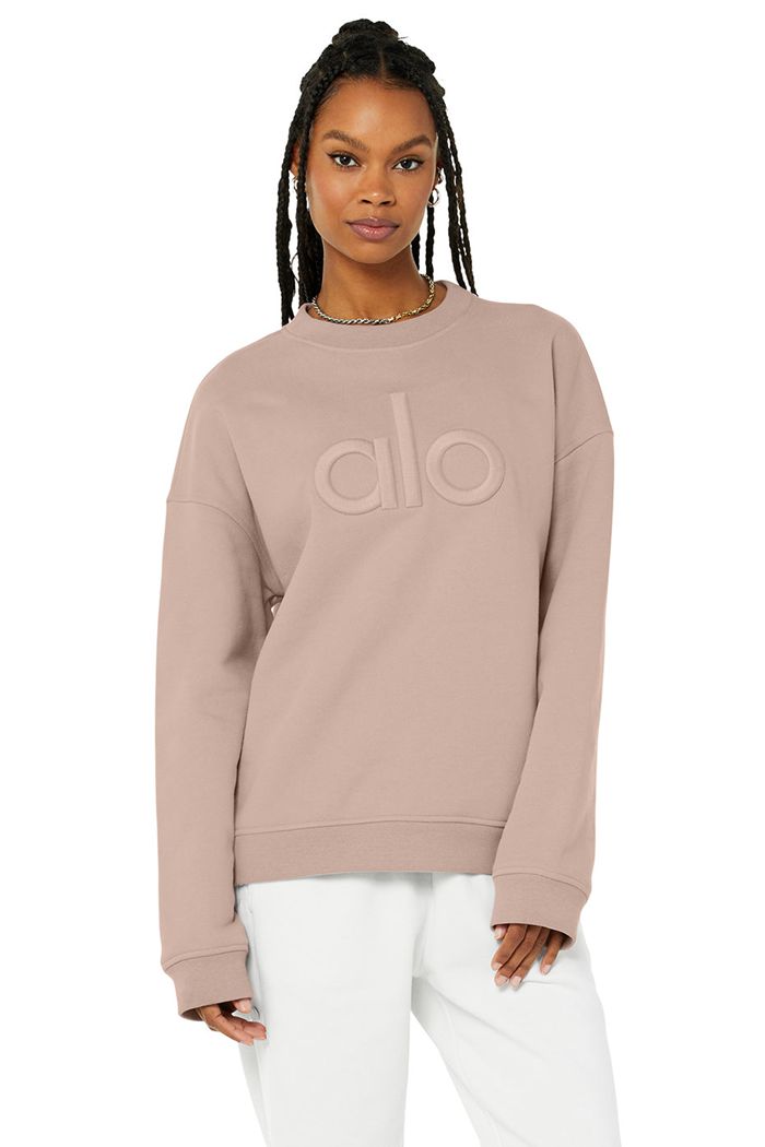 Alo Yoga Renown Heavy Weight Emblem Crew Neck Women\'s Pullover Pink | 85QRHBPWC