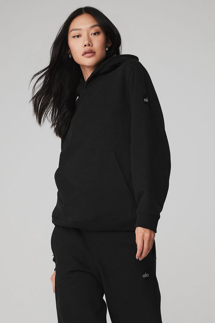 Alo Yoga Renown Women\'s Hoodie Black | 83BELNGQS