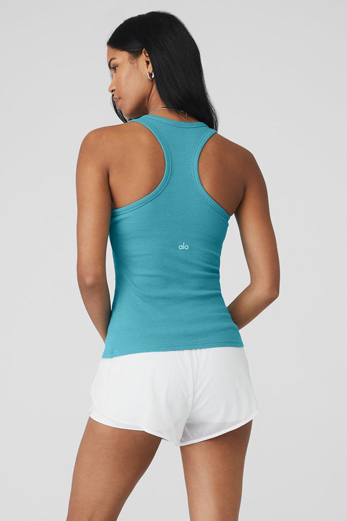 Alo Yoga Ribbed Aspire Full Length Women's Tank Tops Blue | 12TFHVAYK