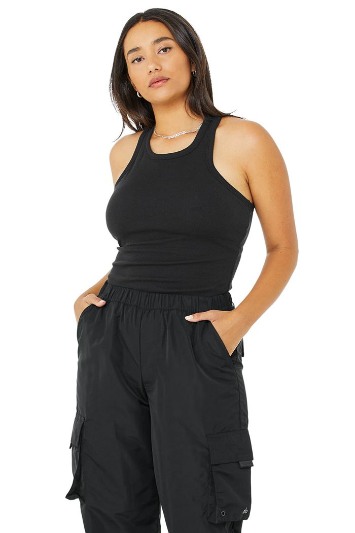 Alo Yoga Ribbed Aspire Full Length Women's Tank Tops Black | 47BZGIXSC