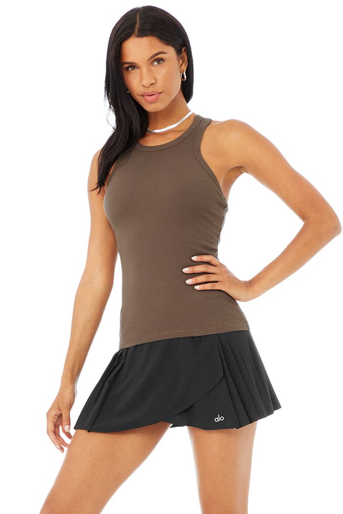 Alo Yoga Ribbed Aspire Full Length Women's Tank Tops Brown | 47FEGIZXY