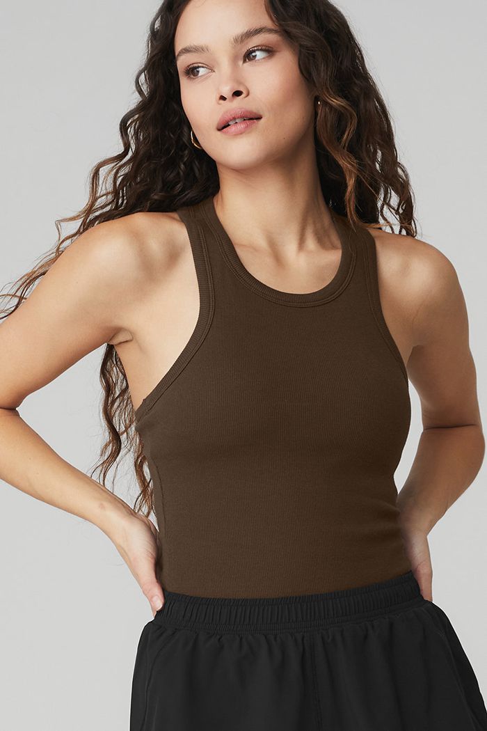 Alo Yoga Ribbed Aspire Full Length Women's Tank Tops Black | 90VXJWRTQ