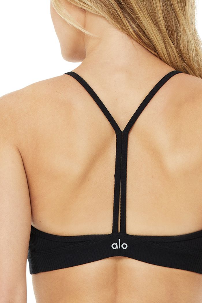 Alo Yoga Ribbed Blissful Women's Bras Black | 12ZWOJFBR