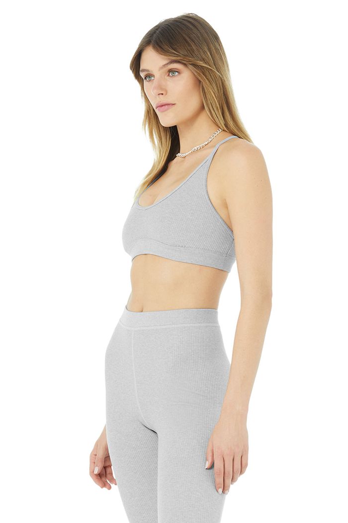 Alo Yoga Ribbed Blissful Women's Bras Grey | 97GKOEFBW