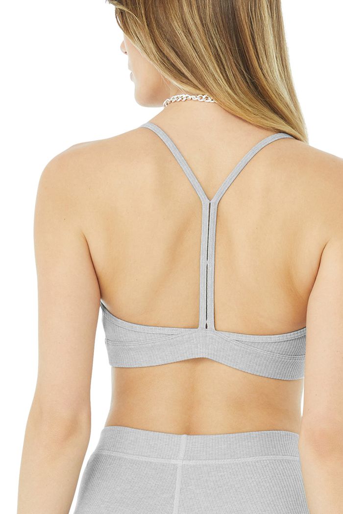 Alo Yoga Ribbed Blissful Women's Bras Grey | 97GKOEFBW