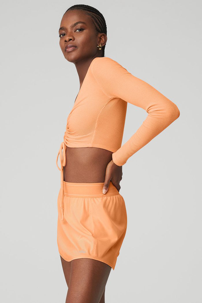 Alo Yoga Ribbed Cinch Cropped Women's Long Sleeve Orange | 64DZAXQKG