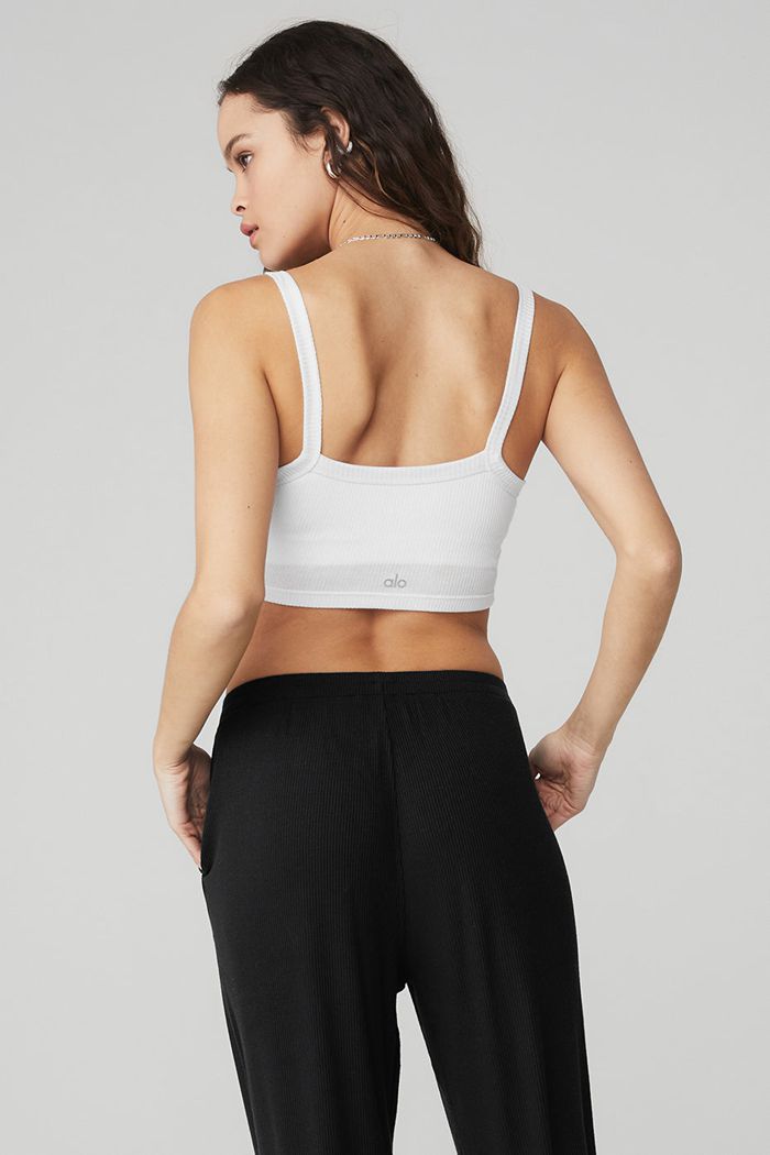 Alo Yoga Ribbed Crop Whisper Women's Bras White | 47ULYCTNX