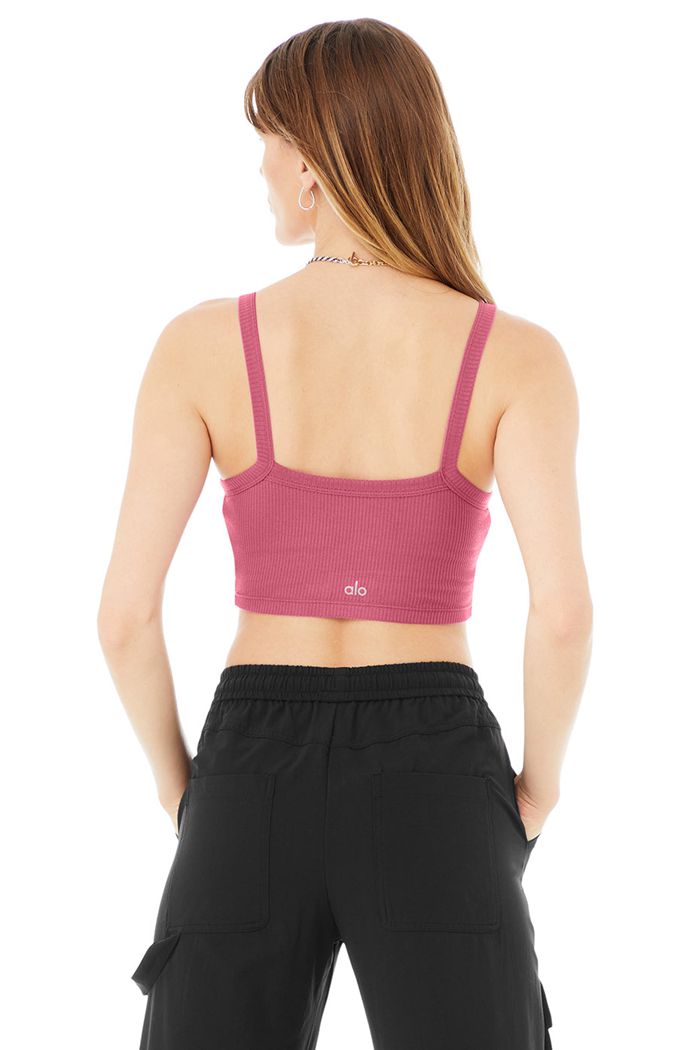 Alo Yoga Ribbed Crop Whisper Women's Bras Purple | 84OAHKTQS