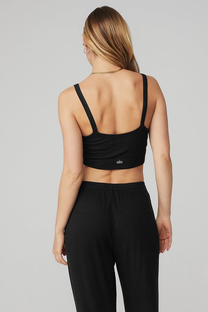 Alo Yoga Ribbed Crop Whisper Women's Bras Black | 86LDPXNUF