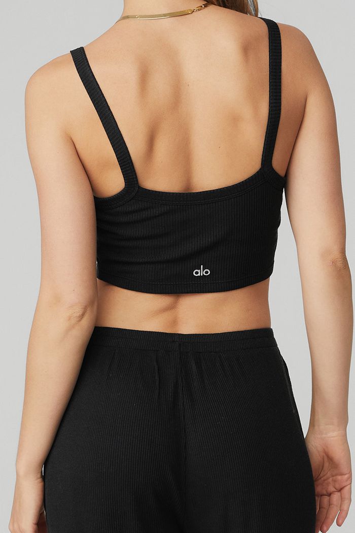 Alo Yoga Ribbed Crop Whisper Women's Bras Black | 86LDPXNUF