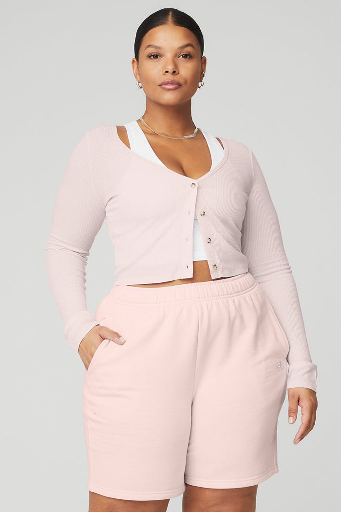 Alo Yoga Ribbed Cropped Whisper Women's Cardigan Pink | 25YSLIWFX