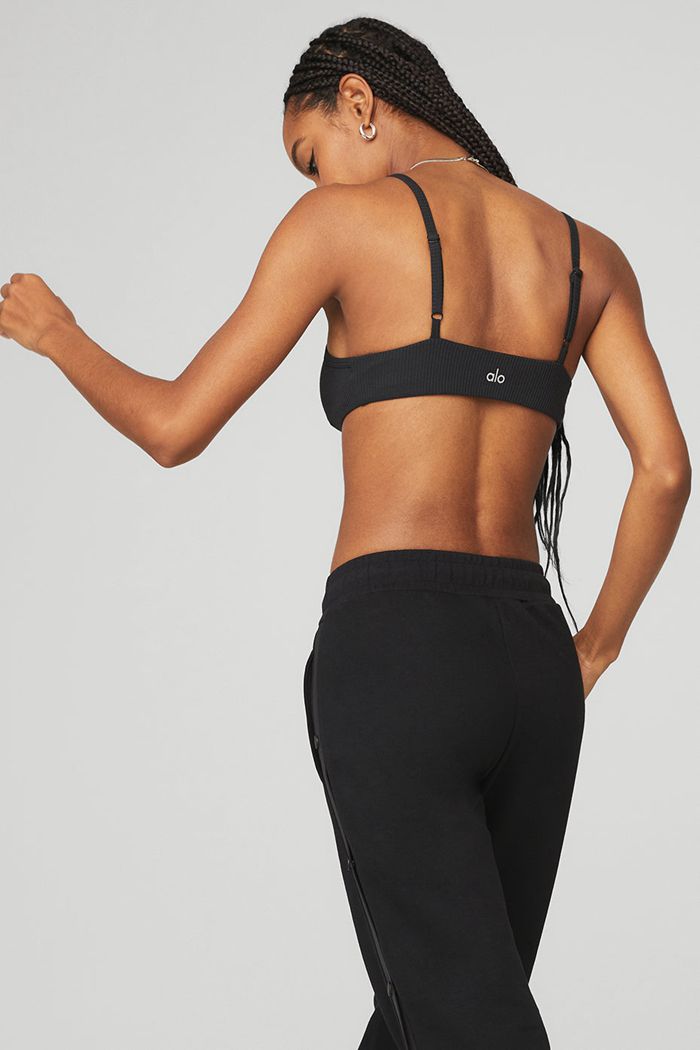 Alo Yoga Ribbed Manifest Women's Bras Black | 79QNYTZBM