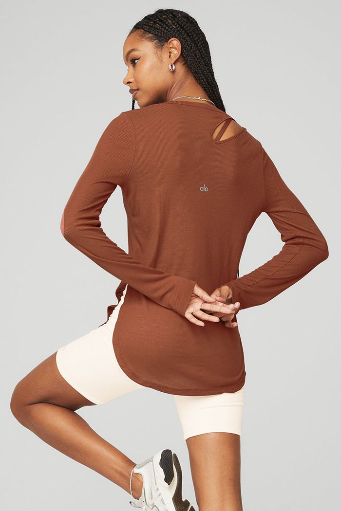 Alo Yoga Ribbed Peak Women's Long Sleeve Red | 02JKLCOZA