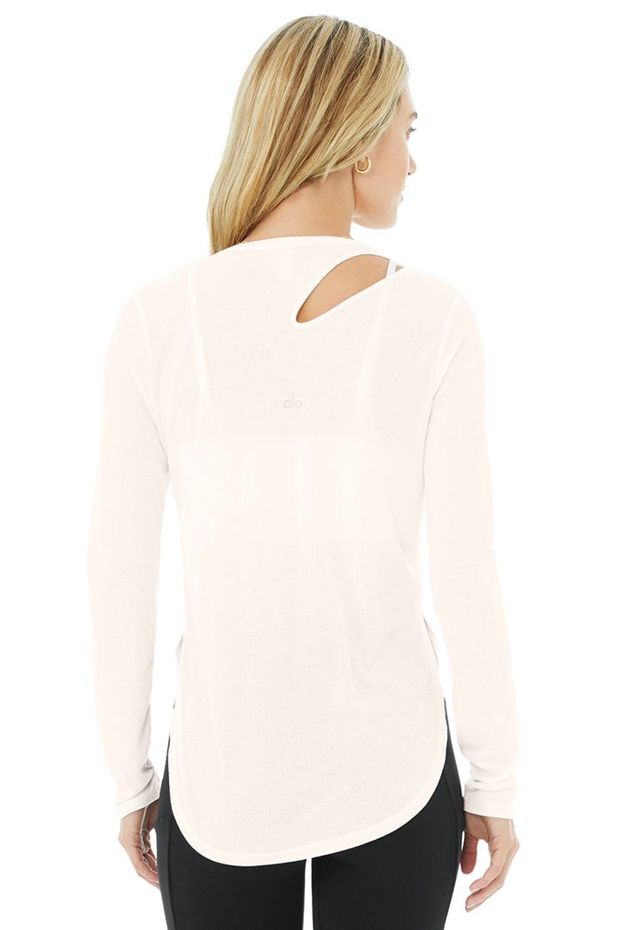 Alo Yoga Ribbed Peak Women's Long Sleeve White | 83LJTYCIW