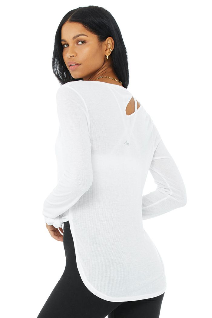 Alo Yoga Ribbed Peak Women's Long Sleeve White | 96VYZLPNT